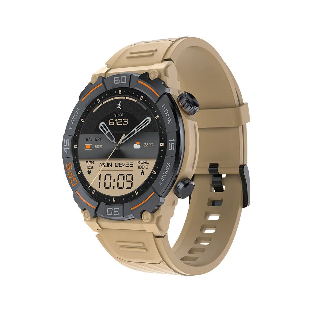 MG02 smart watch in black, khaki, or silver orange on wrist showing TFT touch screen display.