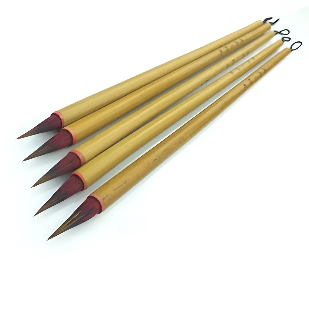 Small red Chinese writing brush with wooden penholder for calligraphy
