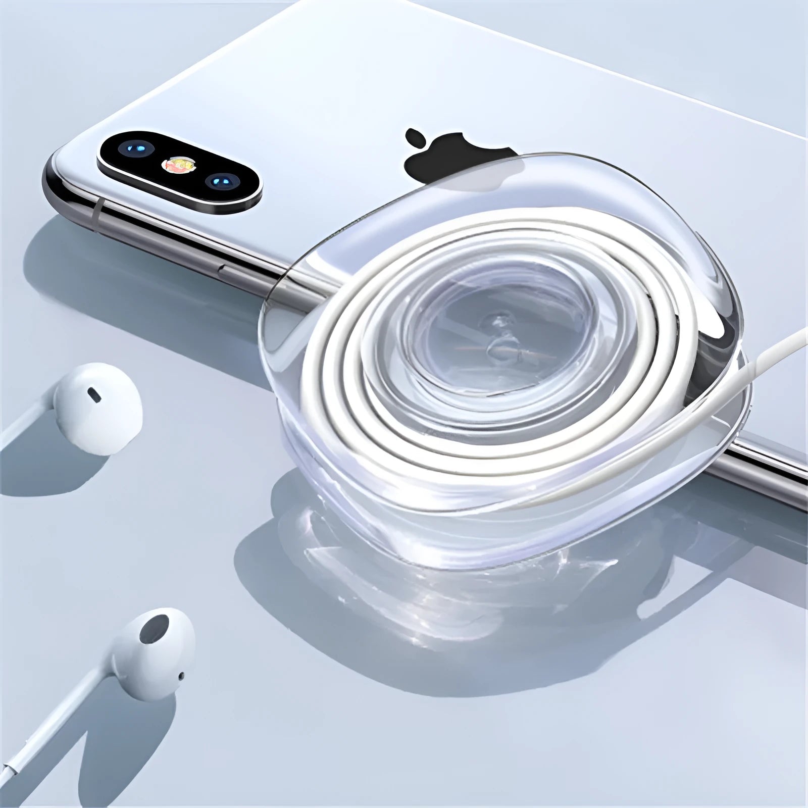 Transparent circular and square silicone nano gel adhesive pads on a smooth surface