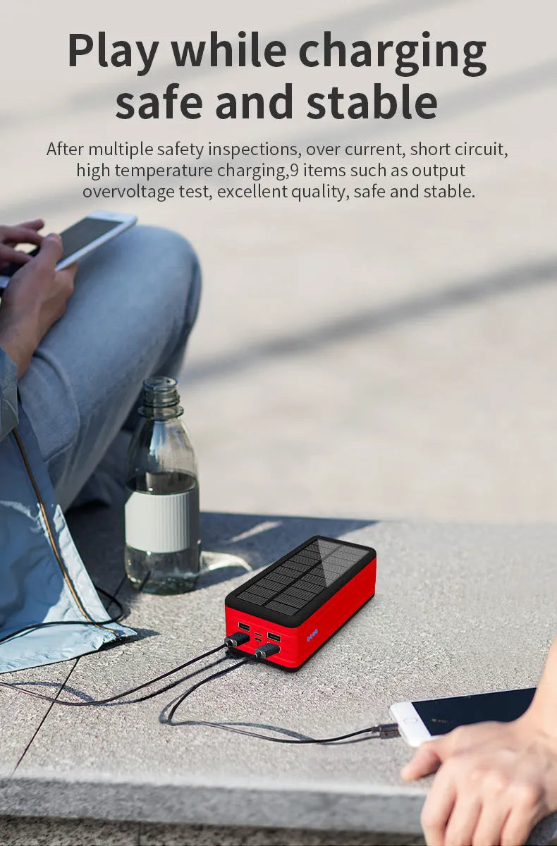 Solar wireless power bank in two-tone colours with solar panel and wireless charging
