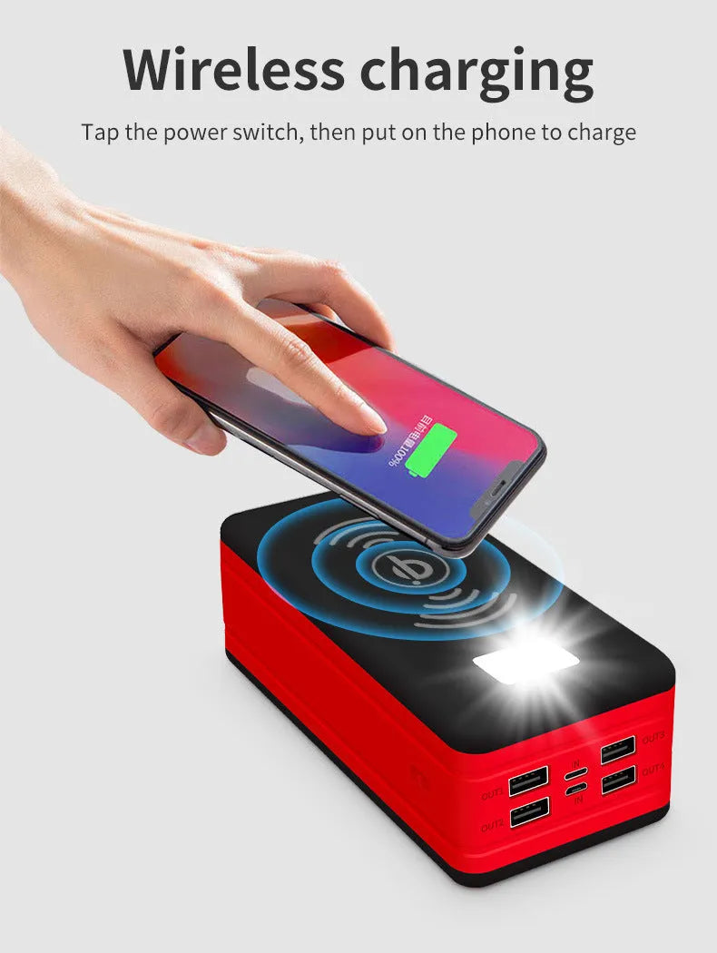 Solar wireless power bank in two-tone colours with solar panel and wireless charging