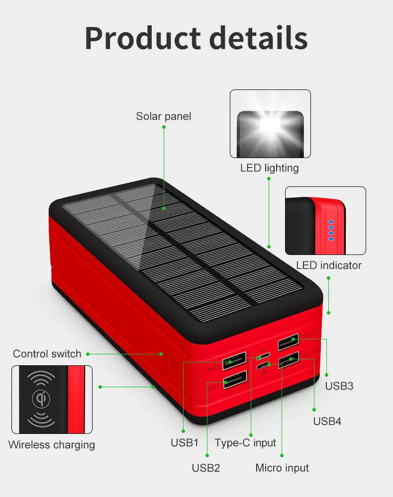 Solar wireless power bank in two-tone colours with solar panel and wireless charging