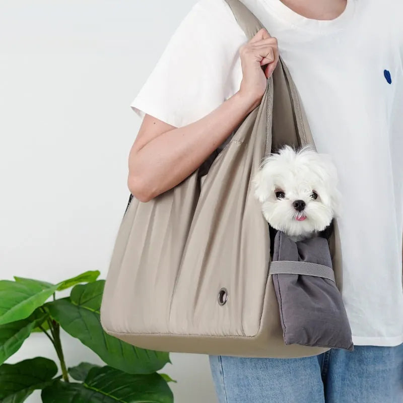 Apricot cloth pet carrier handbag with breathable fabric and carrying straps