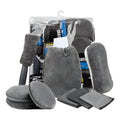 9-piece grey microfiber car wash set with sponge gloves brush and cleaning towels