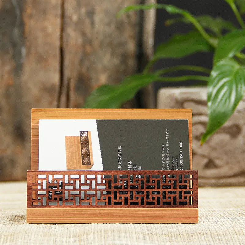 Geometric pen tray in bamboo and black walnut wood for business gifting