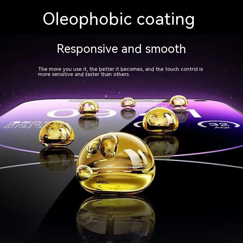 Clear HD tempered glass screen protector for iPhone 15 Pro with electroplated anti-fingerprint coating and dustproof net