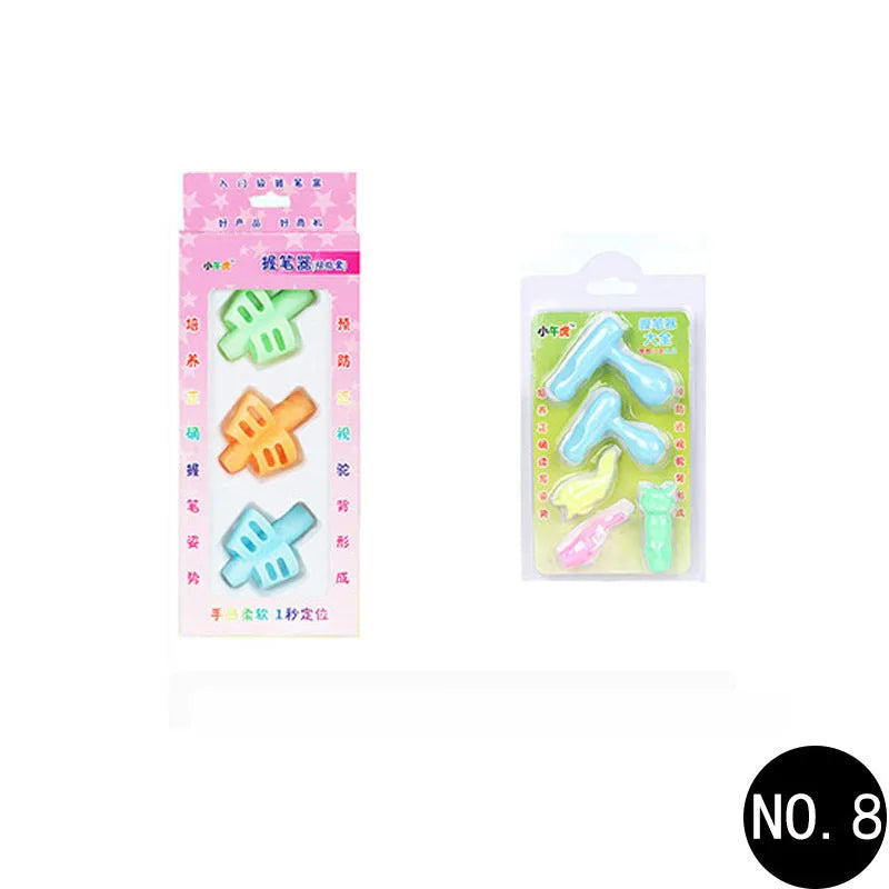 Children's soft rubber pen holder for posture correction with cartoon animal design options