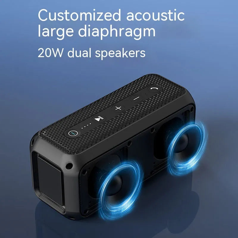 Black plastic portable Bluetooth speaker with subwoofer and 4000mAh battery for outdoor and home use