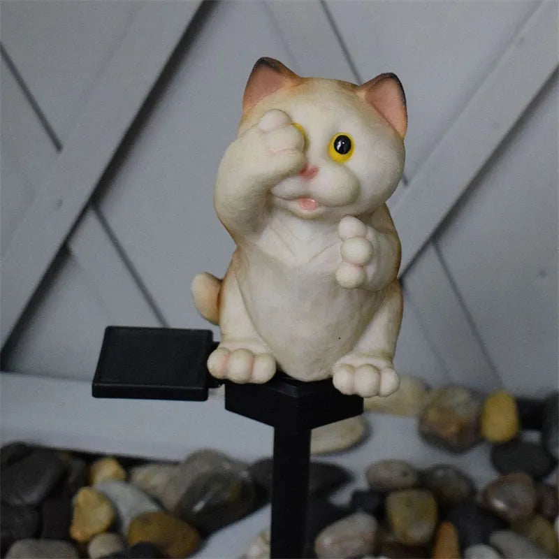 Brown cat-shaped solar lawn light for garden with LED illumination