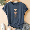 Three heart print pure cotton women's short sleeve round neck T-shirt in grass green colour