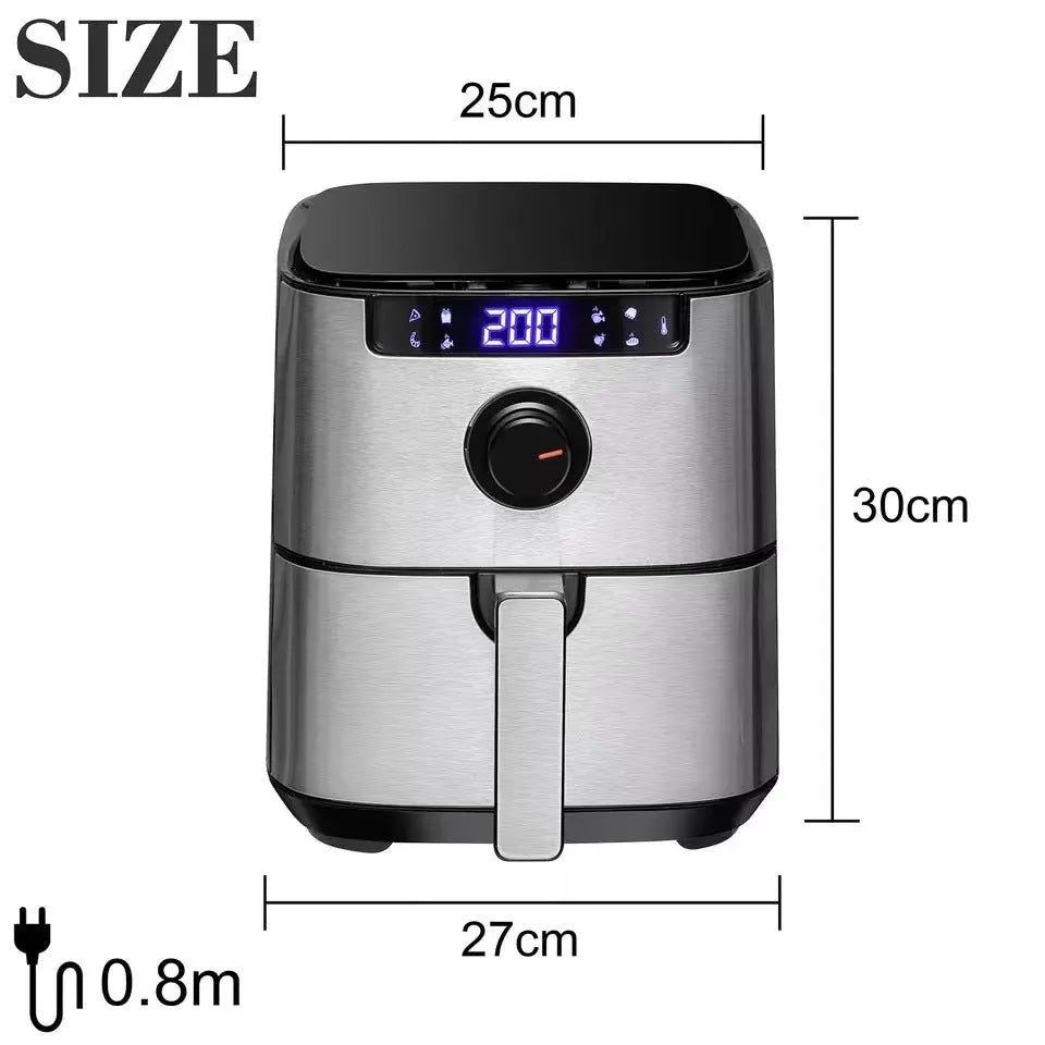 Household 50L touch screen air fryer in black with digital controls and EU plug