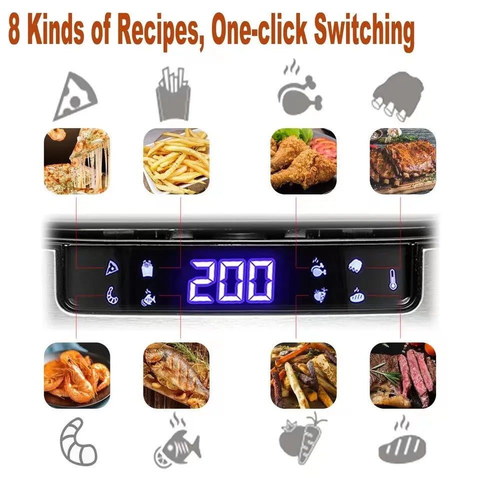 Household 50L touch screen air fryer in black with digital controls and EU plug