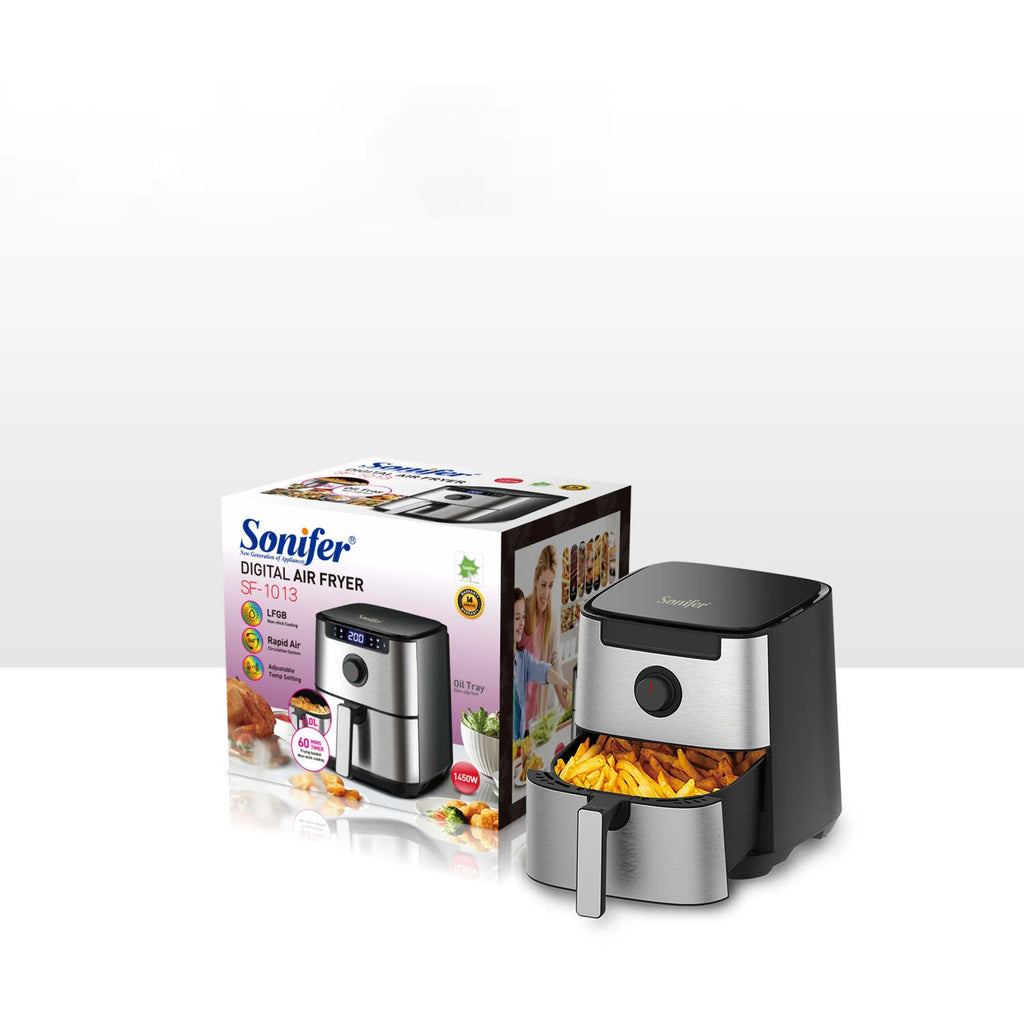 Household 50L touch screen air fryer in black with digital controls and EU plug