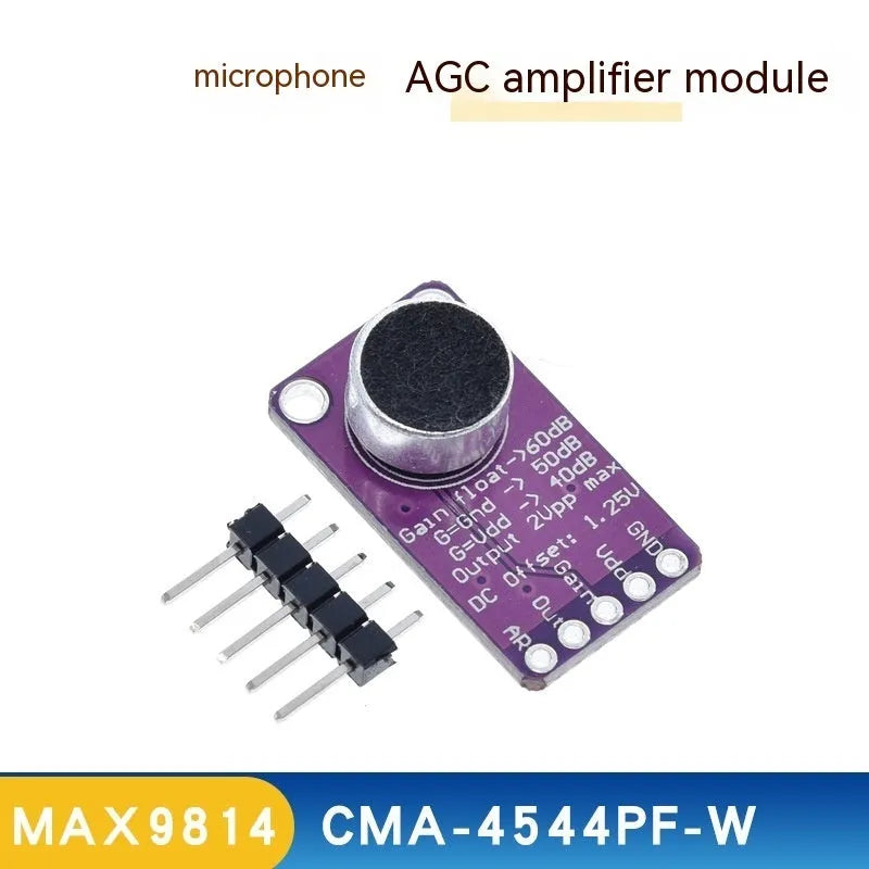MAX9814 automatic gain control microphone amplifier module with CMA-4544PF-W electret condenser microphone