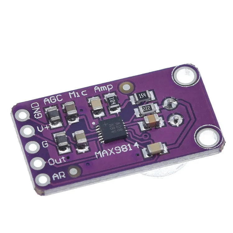 MAX9814 automatic gain control microphone amplifier module with CMA-4544PF-W electret condenser microphone