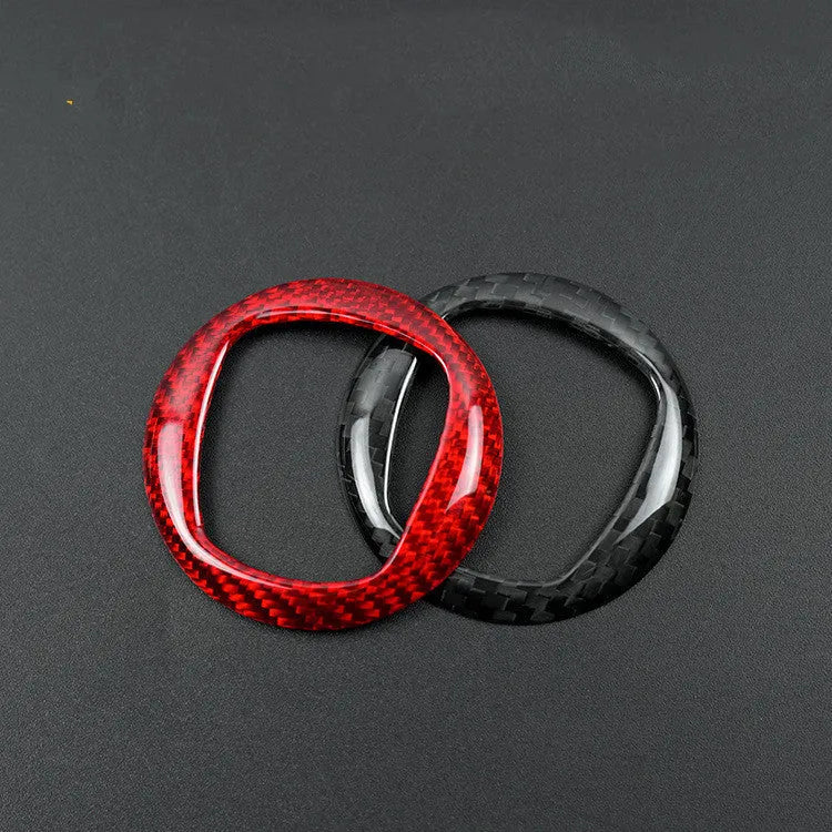 Car steering wheel with carbon fibre decorative frame in black and red colour options