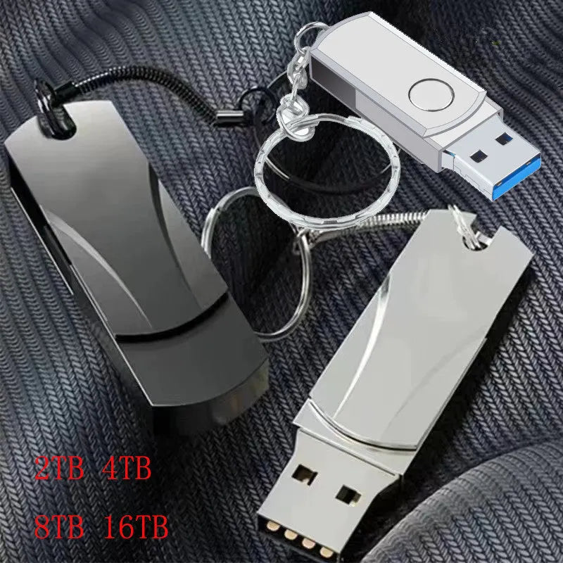 Metal rotating USB flash drive in black with USB 3.0 connector showing compact design