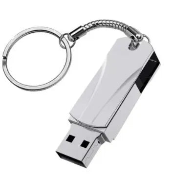 Metal rotating USB flash drive in black with USB 3.0 connector showing compact design