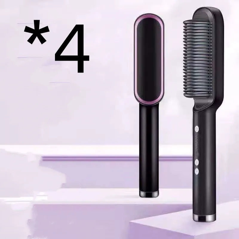 Red dual-purpose hair straightener and curling tong with tourmaline ceramic plates