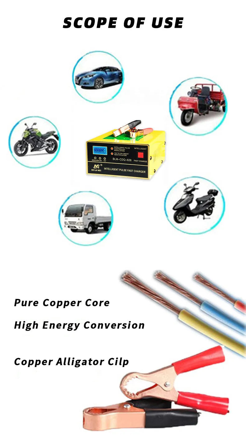 BT 168 model 12V 24V car battery charger with American plug for lead acid batteries