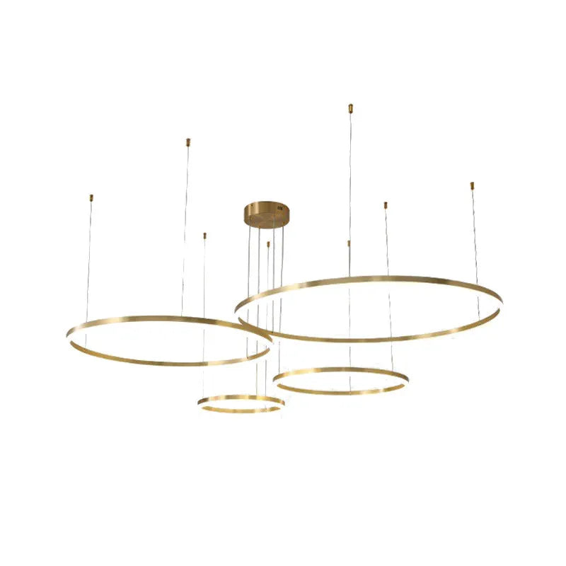 Nordic modern copper circle chandelier with acrylic diffuser, three circle chain, 40cm or 60cm, for living room