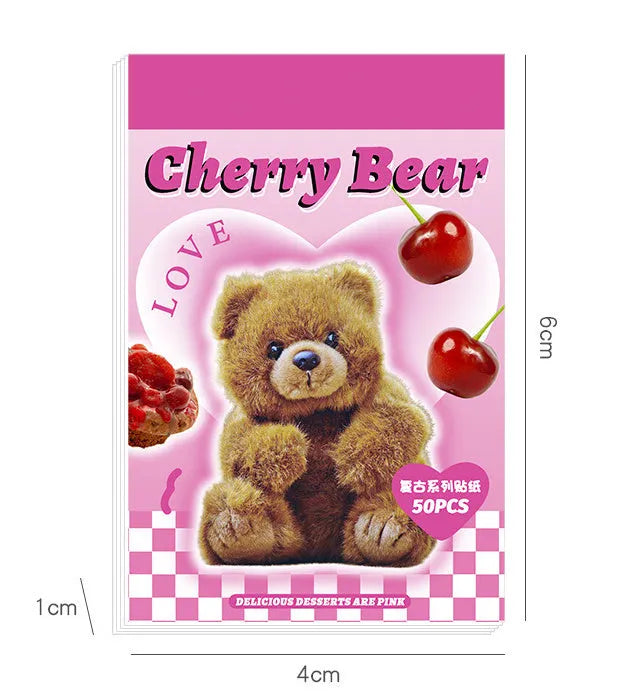 American retro cartoon sticker book showing 50 adhesive sheets measuring 4x6cm for journal decoration