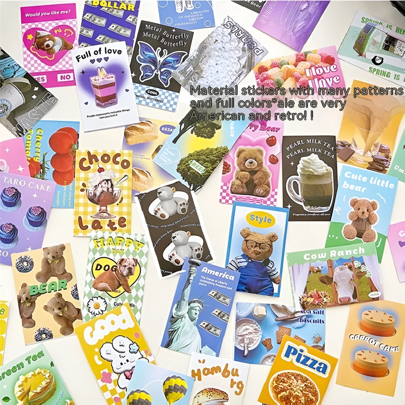 American retro cartoon sticker book showing 50 adhesive sheets measuring 4x6cm for journal decoration