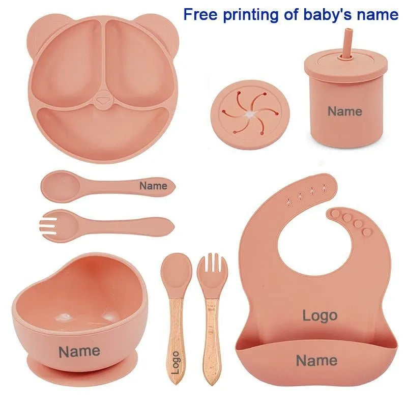 Panda Silicone children's tableware set with cat ear design cups in multiple colours on a table