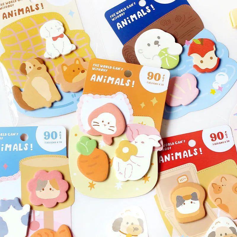 Small animal shaped sticky note set with 90 pages in six colourful cover designs