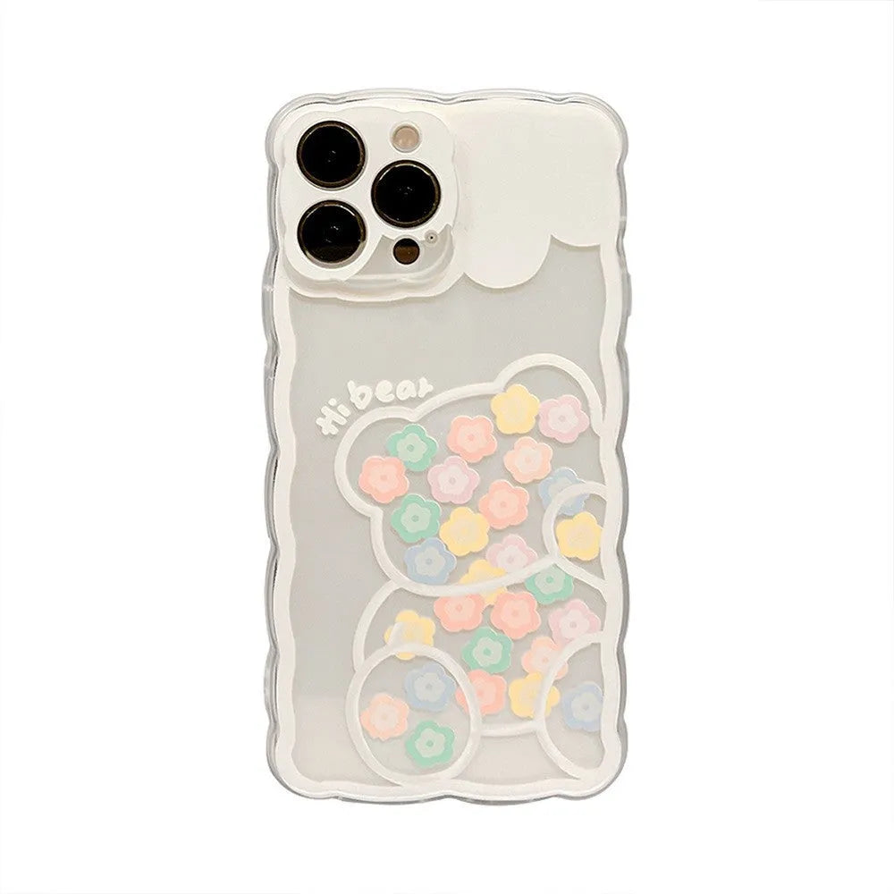 Transparent wave edge silicone phone case with blueberry flower pattern for Apple iPhone