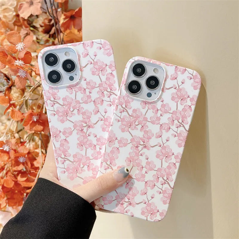 Pink cherry blossom silicone phone case for Apple iPhone