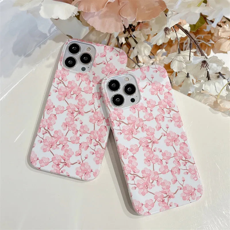 Pink cherry blossom silicone phone case for Apple iPhone