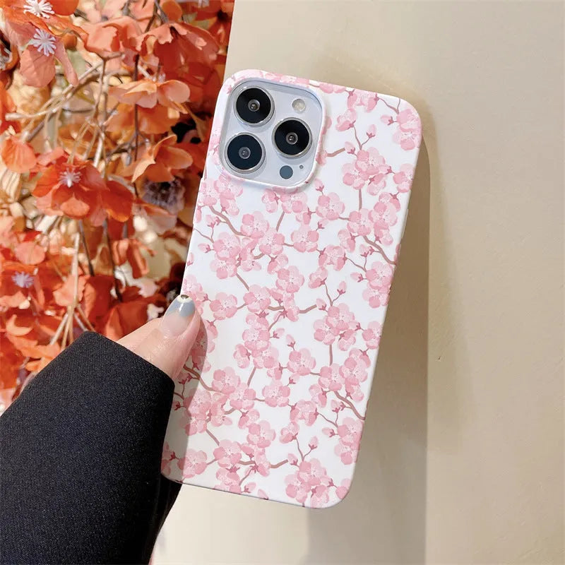 Pink cherry blossom silicone phone case for Apple iPhone