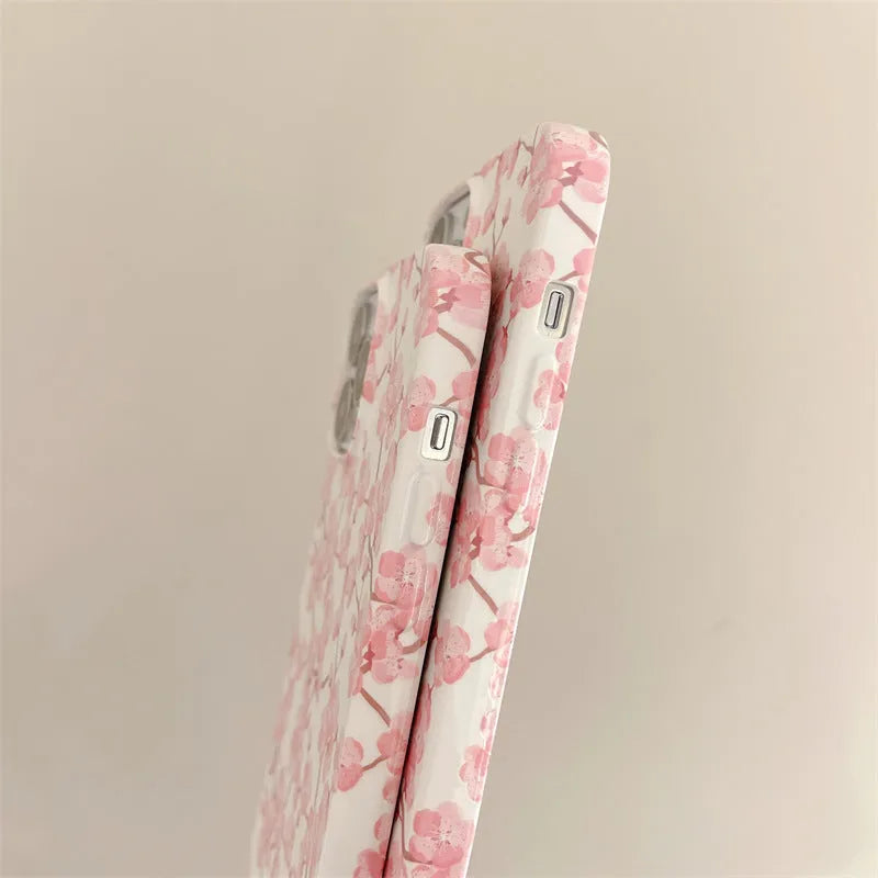 Pink cherry blossom silicone phone case for Apple iPhone