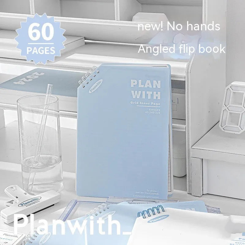 Oblique angle artsy ins style student notebook in A5 or B5 size with white or blue plaid cover.