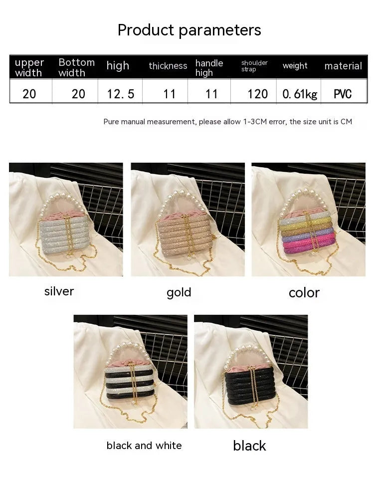 Women's European retro style crossbody bag with pearl beading decoration and one-shoulder strap