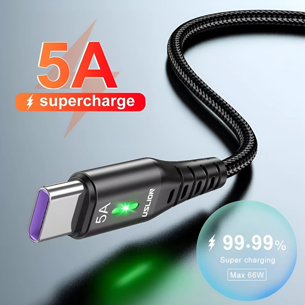 Braided data cable with green indicator light for Android Type-C devices in black blue purple red lengths 0.3m 1m 2m 3m