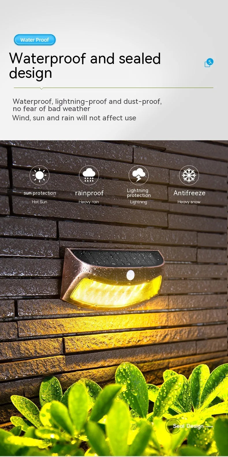 Solar-powered outdoor wall lamp with smiling face design for garden or courtyard lighting.
