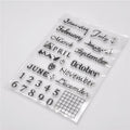 Transparent silicone vintage calendar stamp seal on a white background.