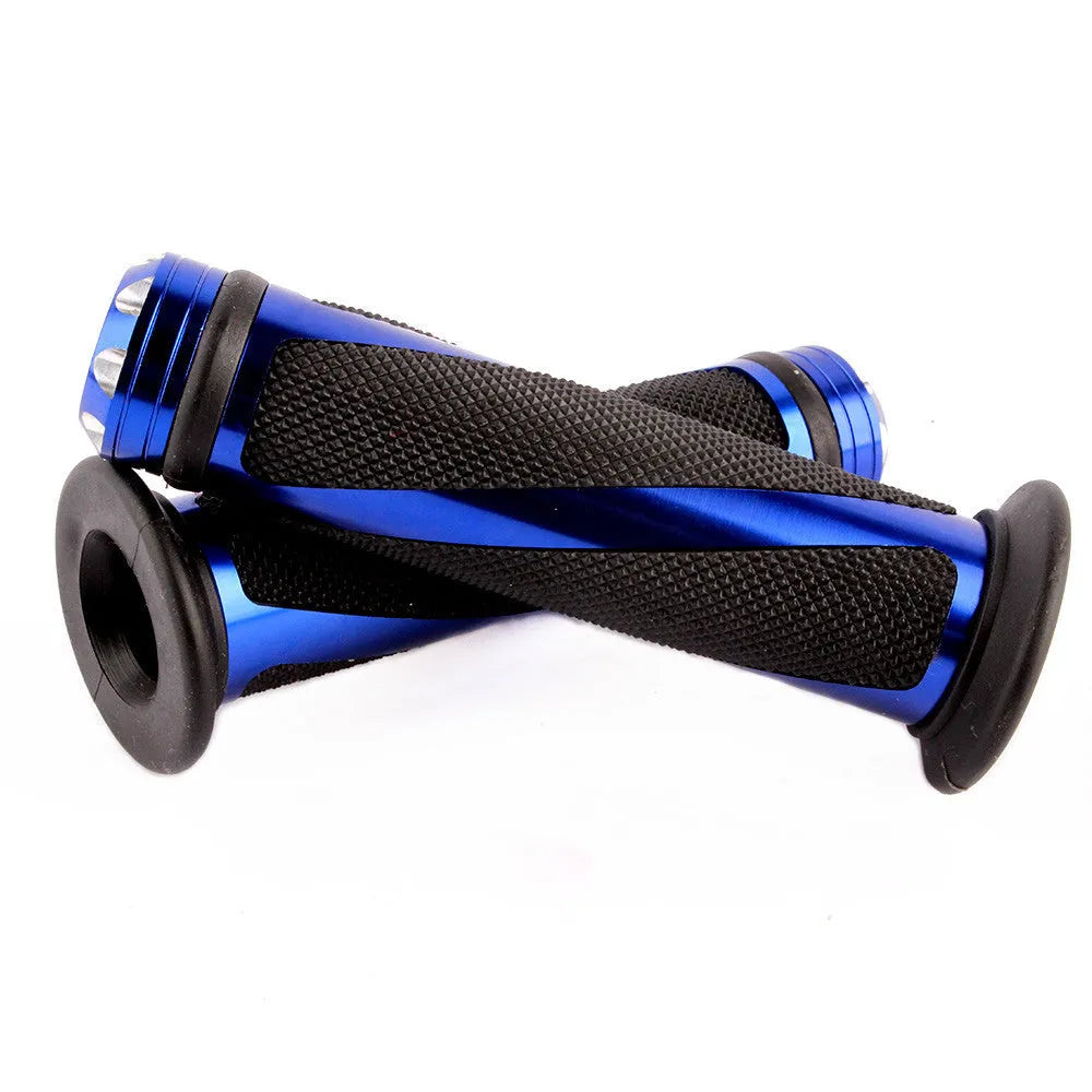 Set of motorcycle handlebar grip covers in aluminium alloy and black rubber for 22mm handlebars