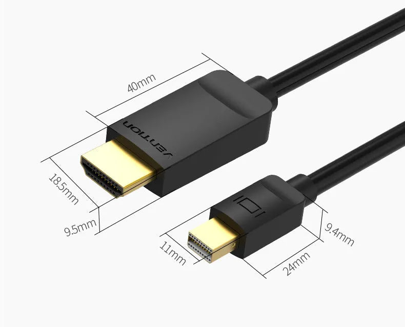 Mini DP to HDMI high-definition cable adapter with gold-plated connectors and copper wire, available in 1.5, 2, and 3 metres