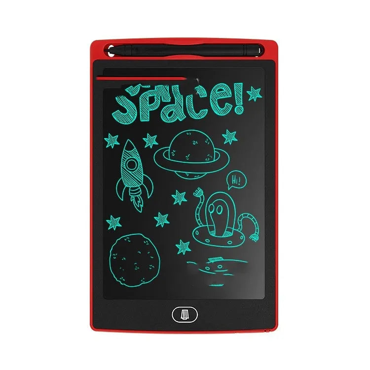 Children's electronic writing board with pressure-sensitive stylus in black, white, red or green colours