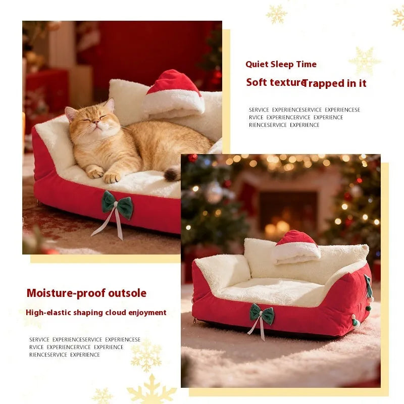 Warm flannel cat bed in red with removable cover, large size for plus-sized cats