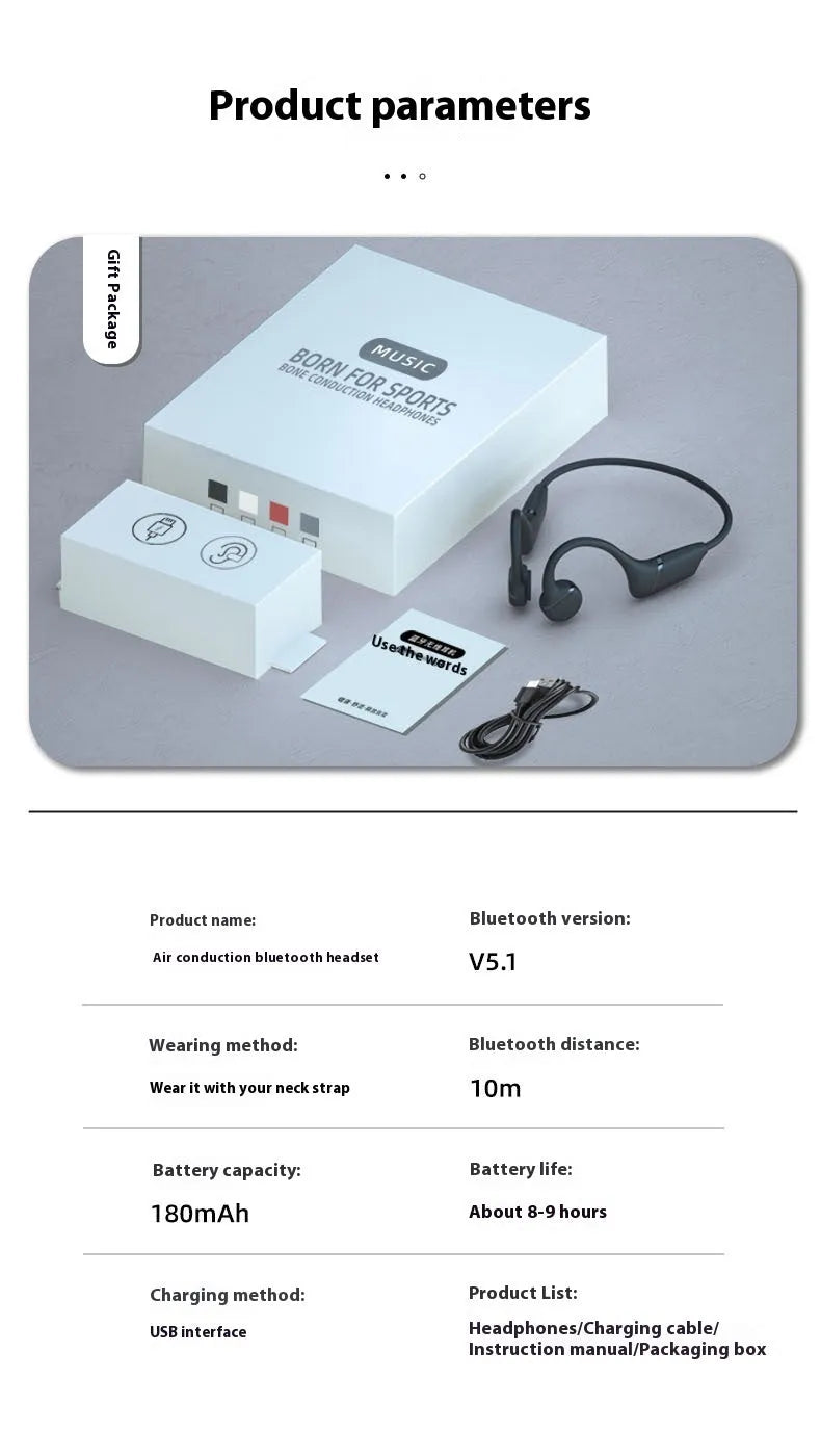 H12 open bone conduction second generation wireless Bluetooth headset sports ear hook black with 32G memory card option