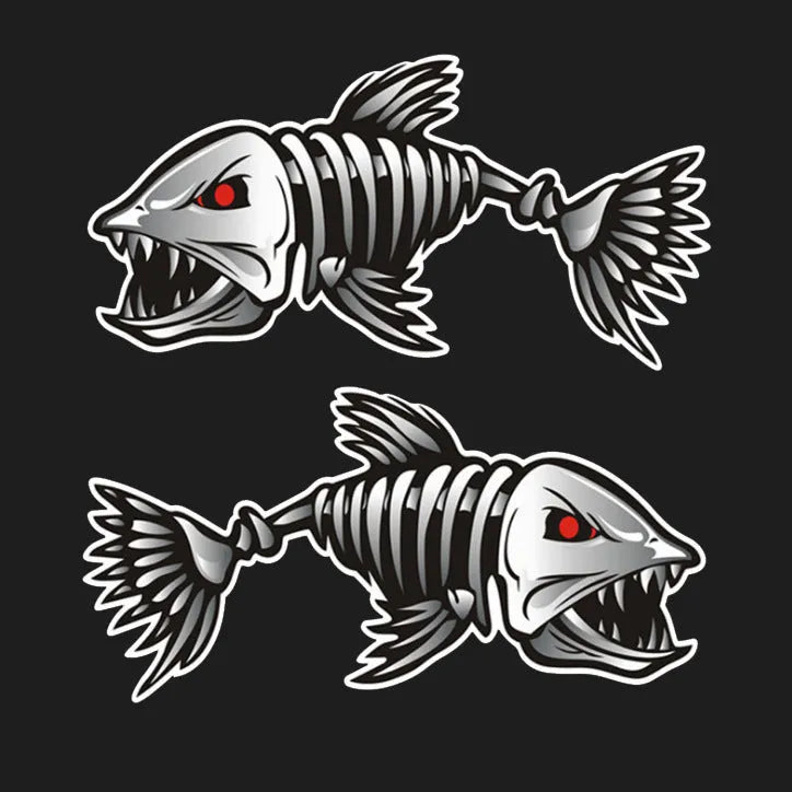Horror skeleton shark fish-skeleton hanger reflective bumper stickers in three size pairs