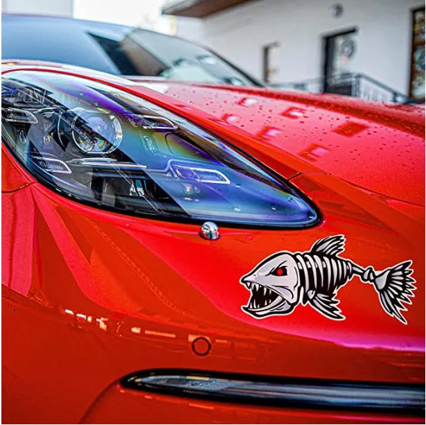 Horror skeleton shark fish-skeleton hanger reflective bumper stickers in three size pairs