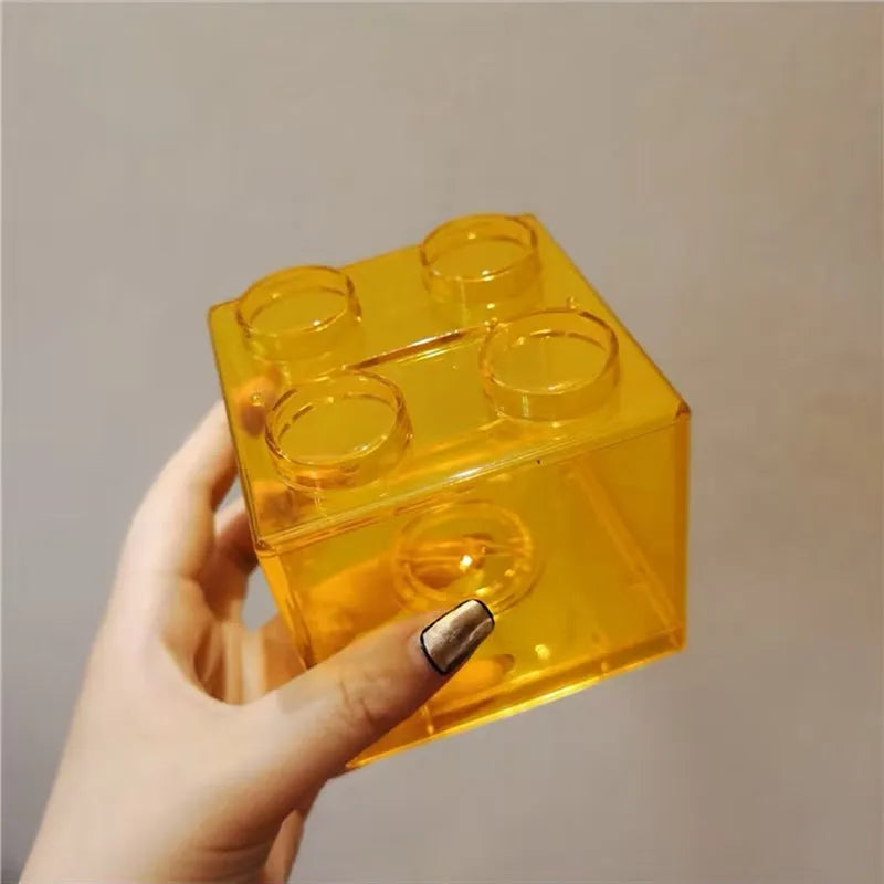 Plastic building blocks piggy bank cube shape 9x9x8.8 cm five colours