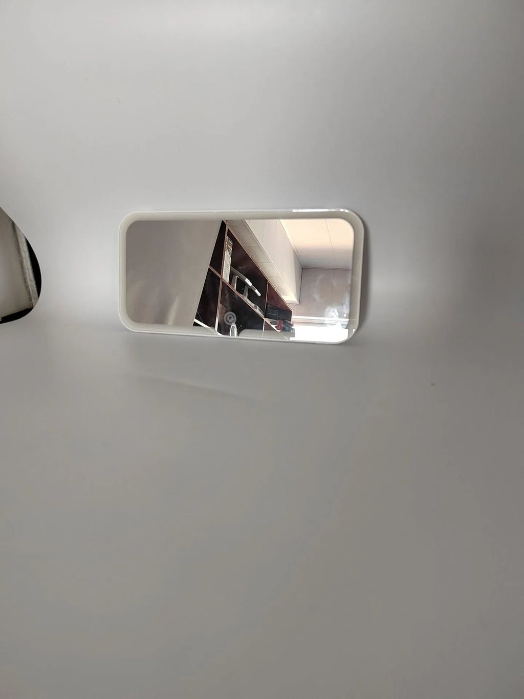 White ABS plastic car sun visor with LED light and aluminium makeup mirror.