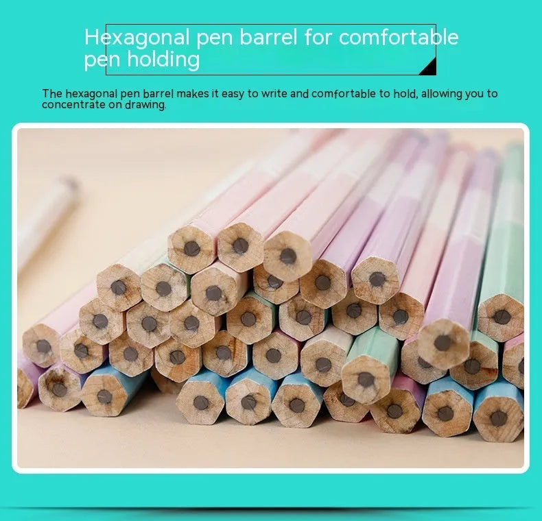 Basswood thermal transfer pencil with hexagonal six-angle design, 50-piece barrel packaging