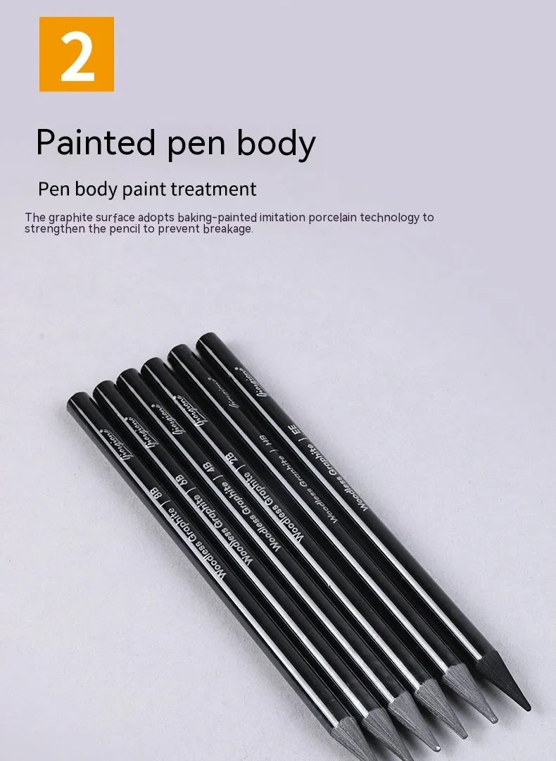 Solid graphite and carbonized pencil set in suction card pack with wooden shell